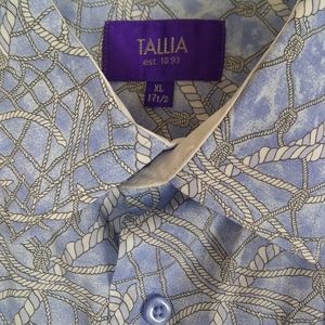 Tallia Shirt Men's XL Nk 17.5 Button Long Slv Rope/Knot Lt Blue/Wht Cotton NWOT